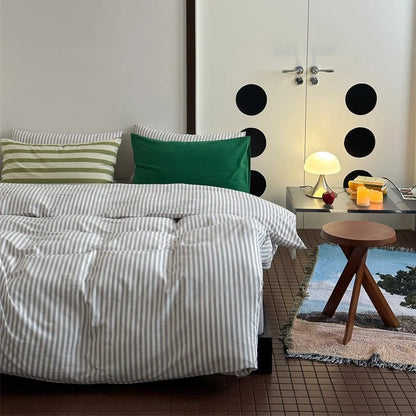 Bedding Set 4-Piece Cotton-Linen Blend Breathable Striped