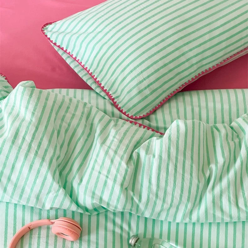Bedding Set Cotton Percale Striped Machine Washable