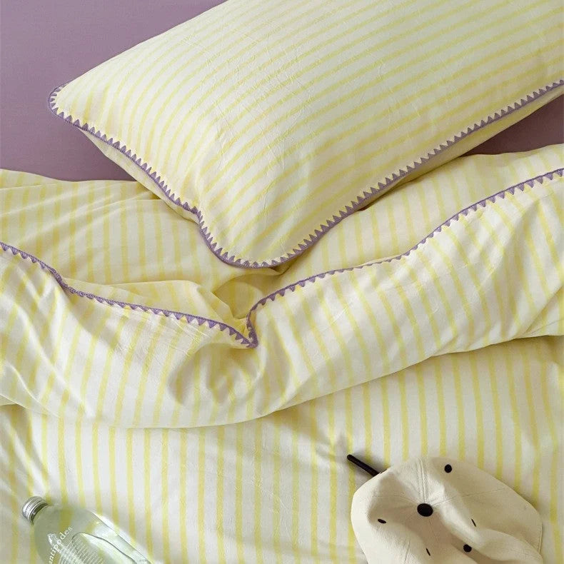 Bedding Set Cotton Percale Striped Machine Washable