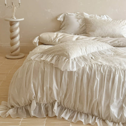 Bedding Set Floral Embroidery Ruffle 4-Piece