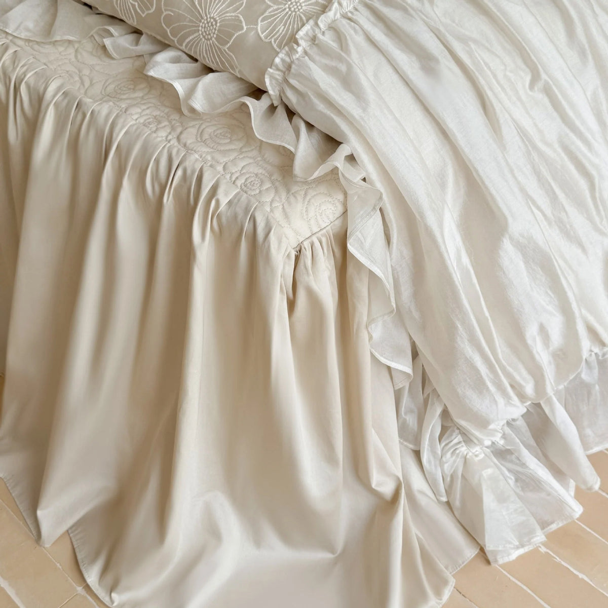 Bedding Set Floral Embroidery Ruffle 4-Piece