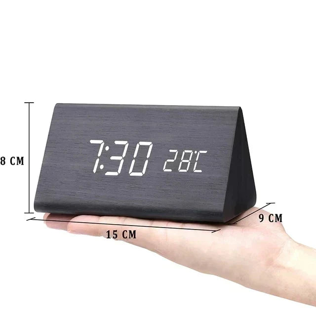 Bedside Alarm Clock Wooden LED Voice Control