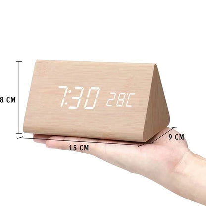 Bedside Alarm Clock Wooden LED Voice Control