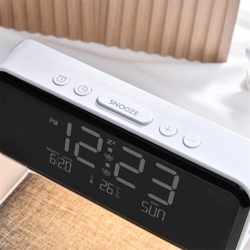 Bedside Table Lamp Dimmable LED Wireless Charger LCD Alarm Clock