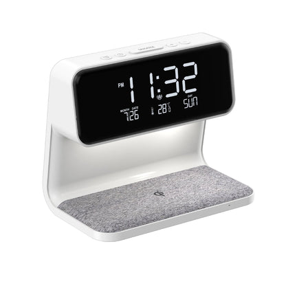 Bedside Table Lamp Dimmable LED Wireless Charger LCD Alarm Clock