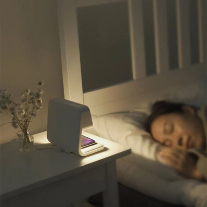 Bedside Table Lamp Dimmable LED Wireless Charger LCD Alarm Clock