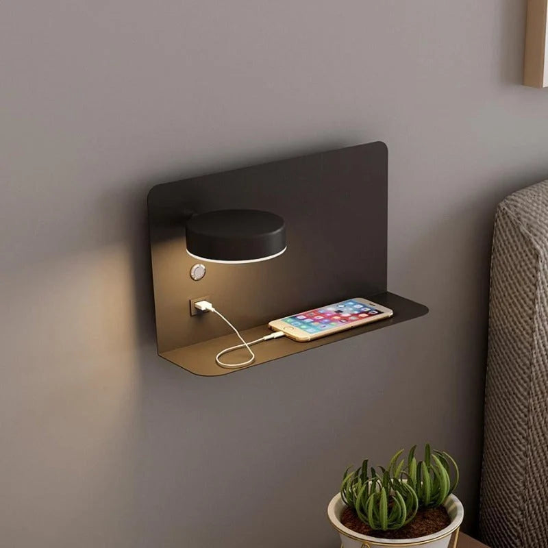 Bedside Wall Lamp Adjustable Three-Color LED USB Charging Port