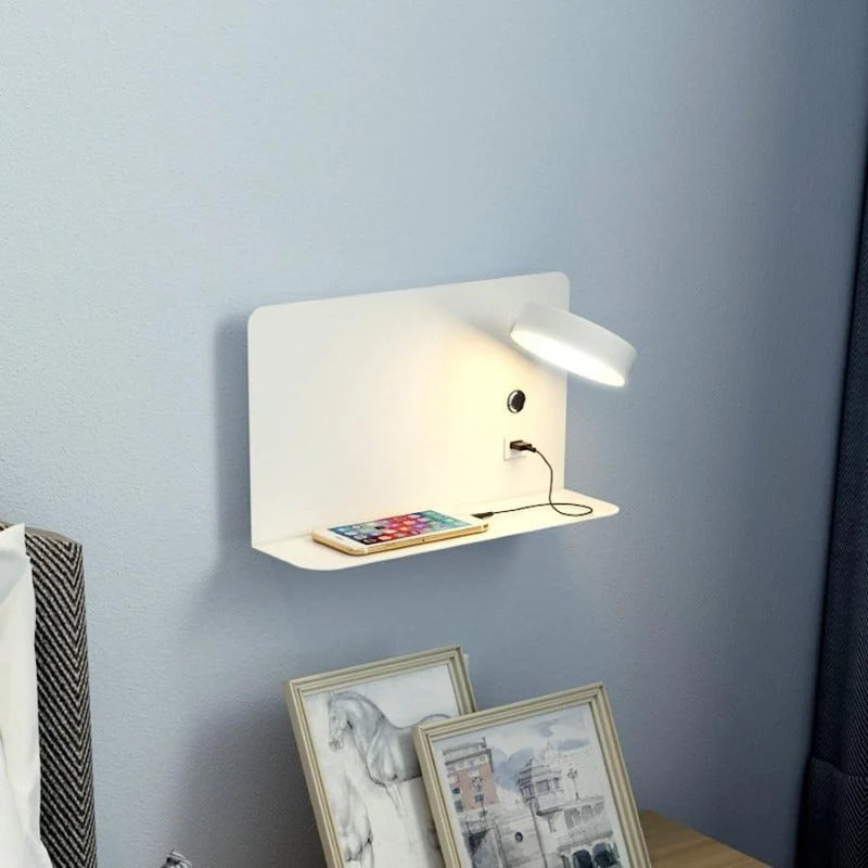 Bedside Wall Lamp Adjustable Three-Color LED USB Charging Port