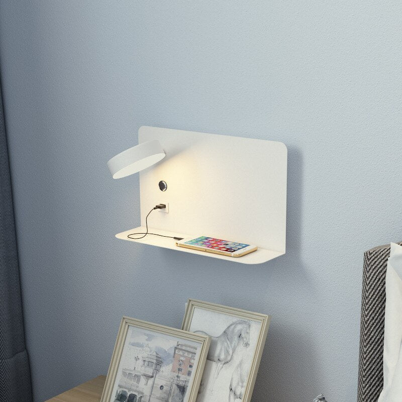 Bedside Wall Lamp Adjustable Three-Color LED USB Charging Port