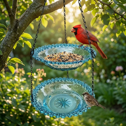 Bird Feeder & Bird Bath Dual-Tier Hanging Weather-Resistant Plastic