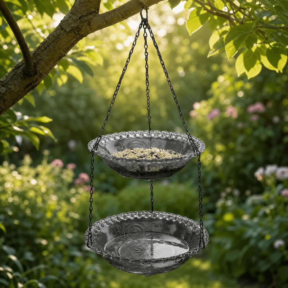 Bird Feeder & Bird Bath Dual-Tier Hanging Weather-Resistant Plastic