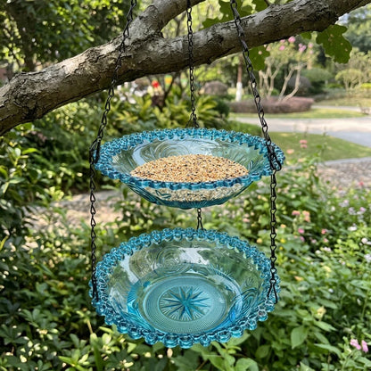 Bird Feeder & Bird Bath Dual-Tier Hanging Weather-Resistant Plastic