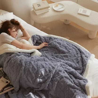 Blanket Thick Lambswool Reversible Machine Washable & Water-Repellent