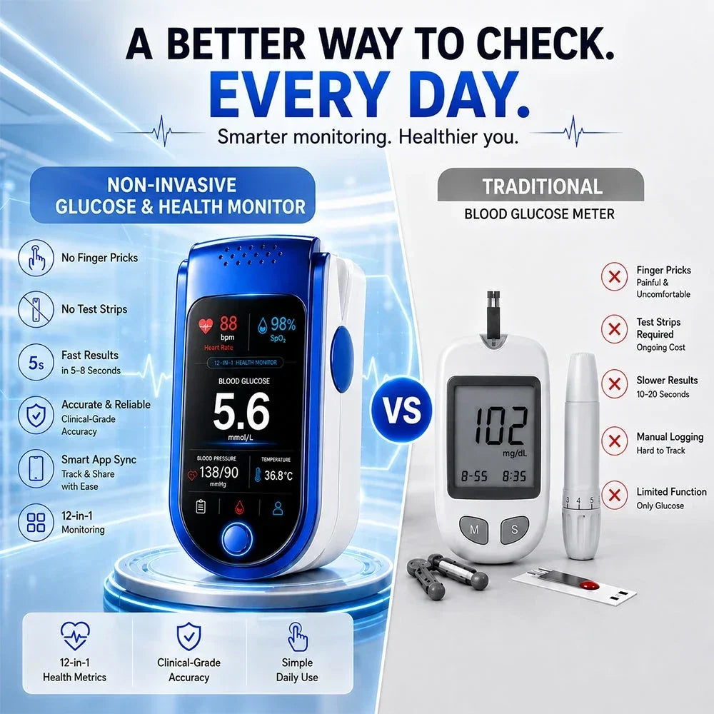 Blood Glucose Monitor Non-Invasive Clear Display