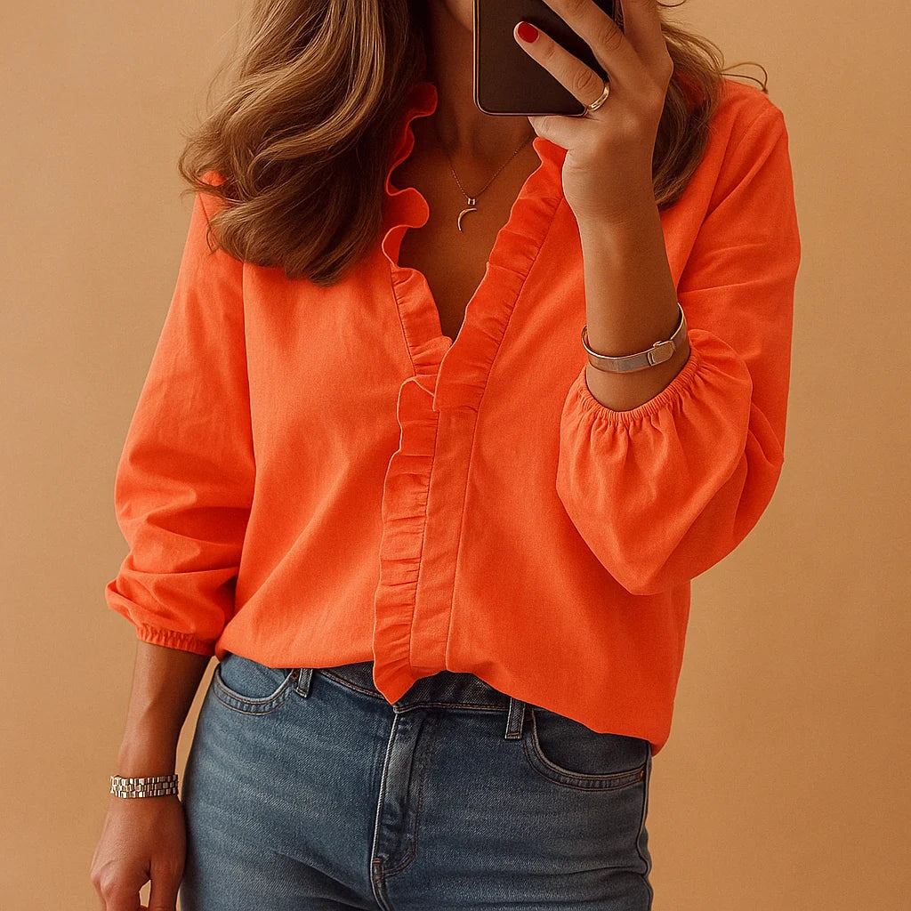 Blouse Ruffle Trim Lightweight Comfortable Fit