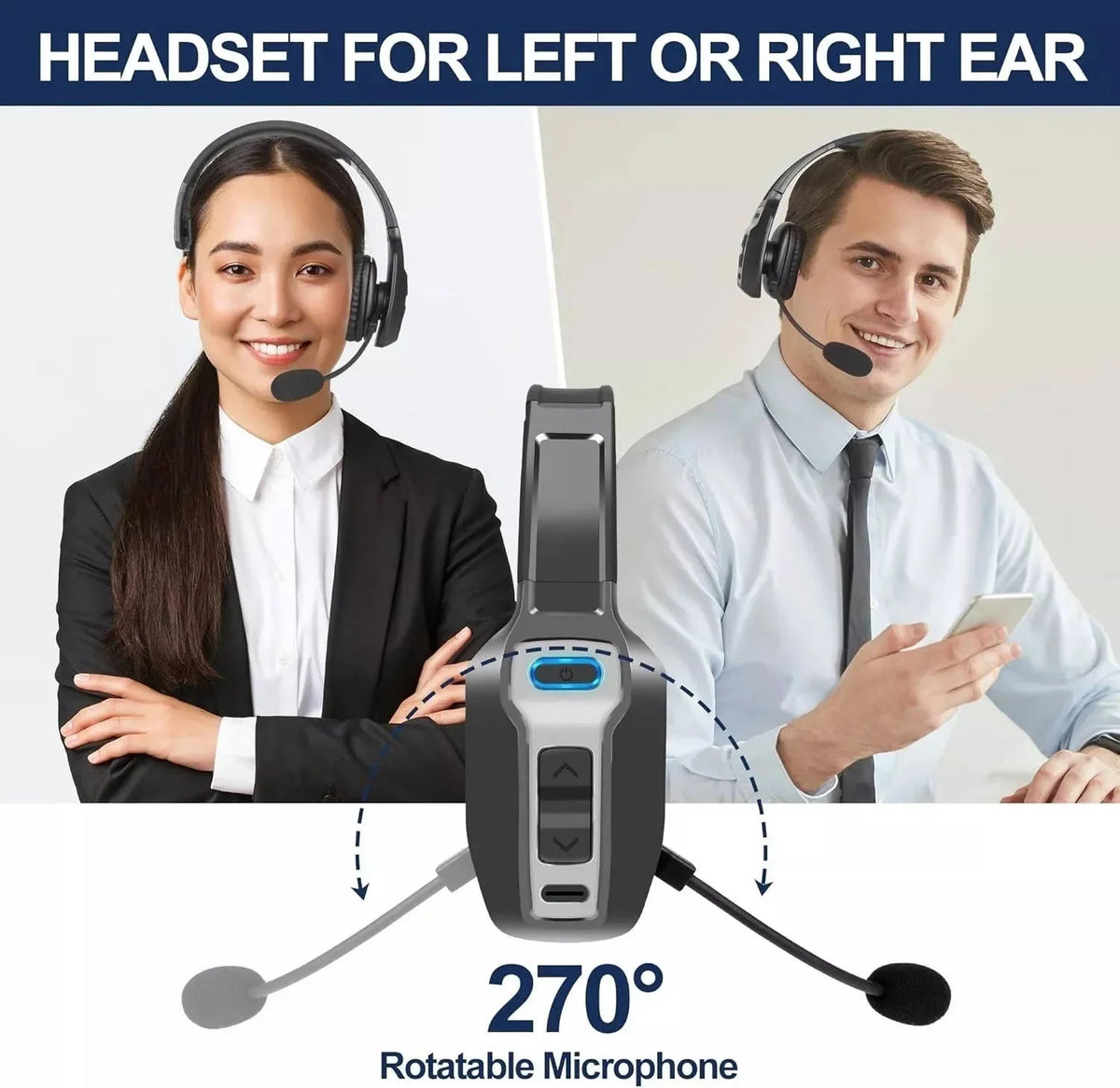 Bluetooth Headset Noise-Cancelling Boom Microphone 35-Hour Talk Time