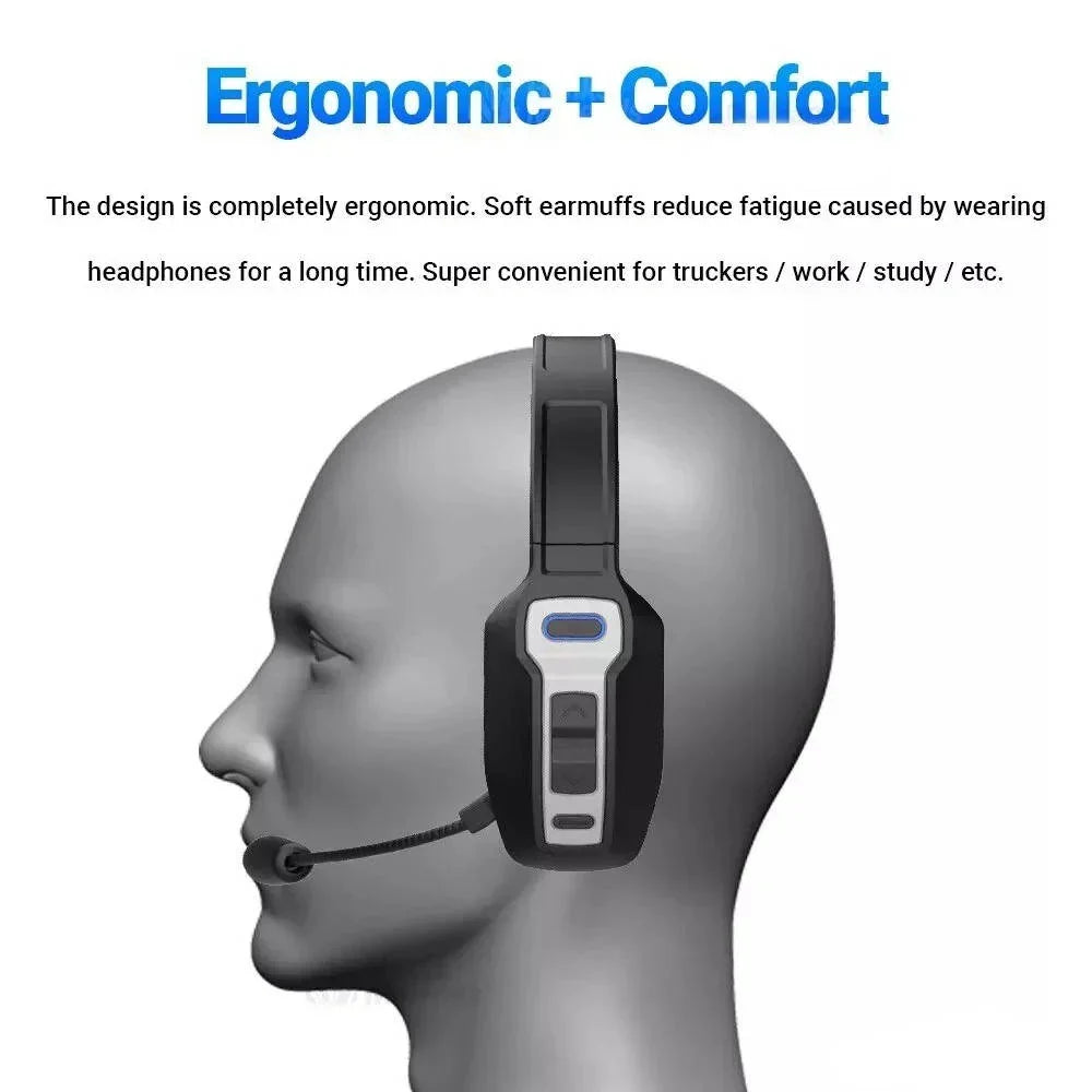 Bluetooth Headset Noise-Cancelling Boom Microphone 35-Hour Talk Time