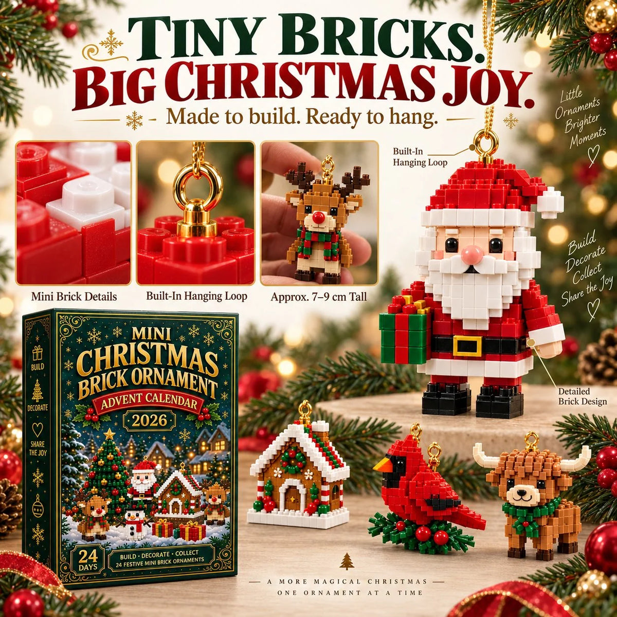 Building Brick Advent Calendar 24 Mini Builds Hanging Decorations