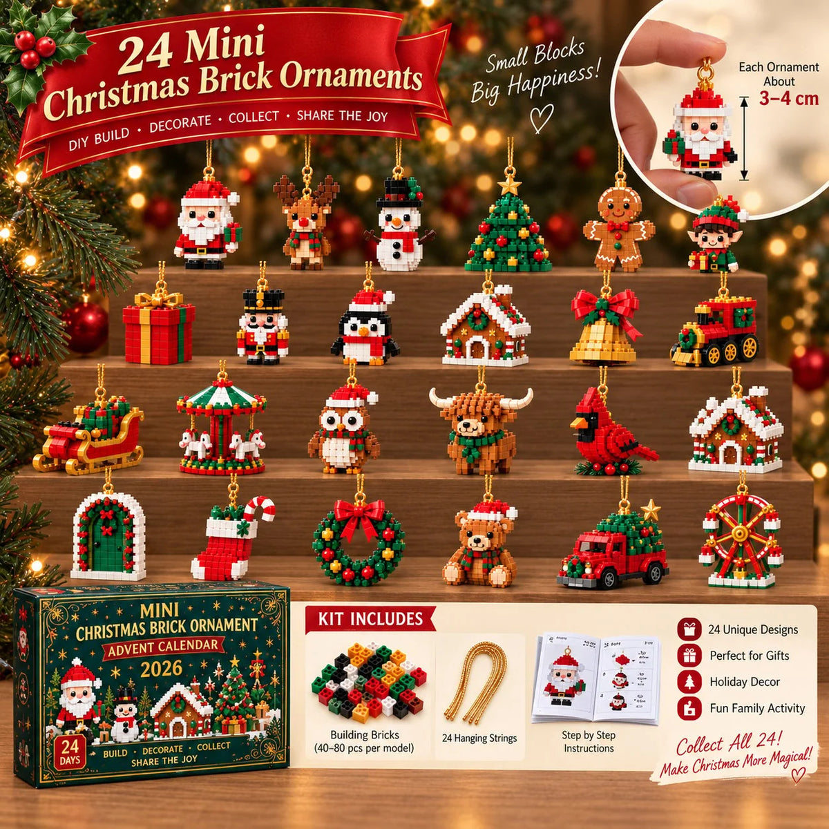 Building Brick Advent Calendar 24 Mini Builds Hanging Decorations