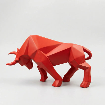 Bull Sculpture Geometric Faceted Matte Finish & Dark Base