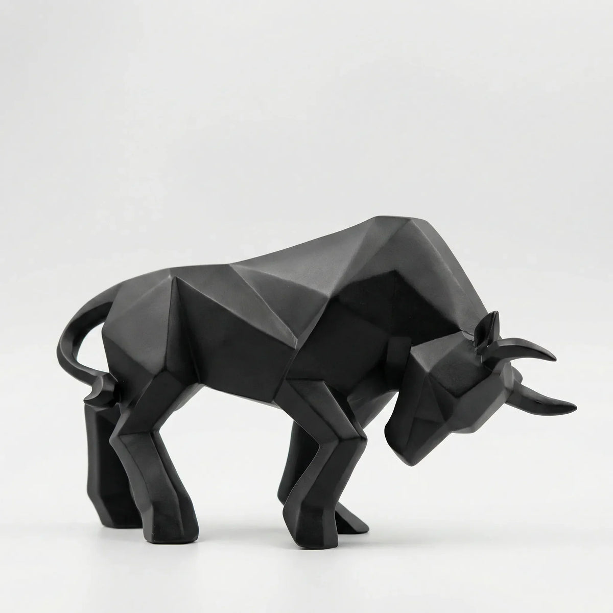 Bull Sculpture Geometric Faceted Matte Finish & Dark Base