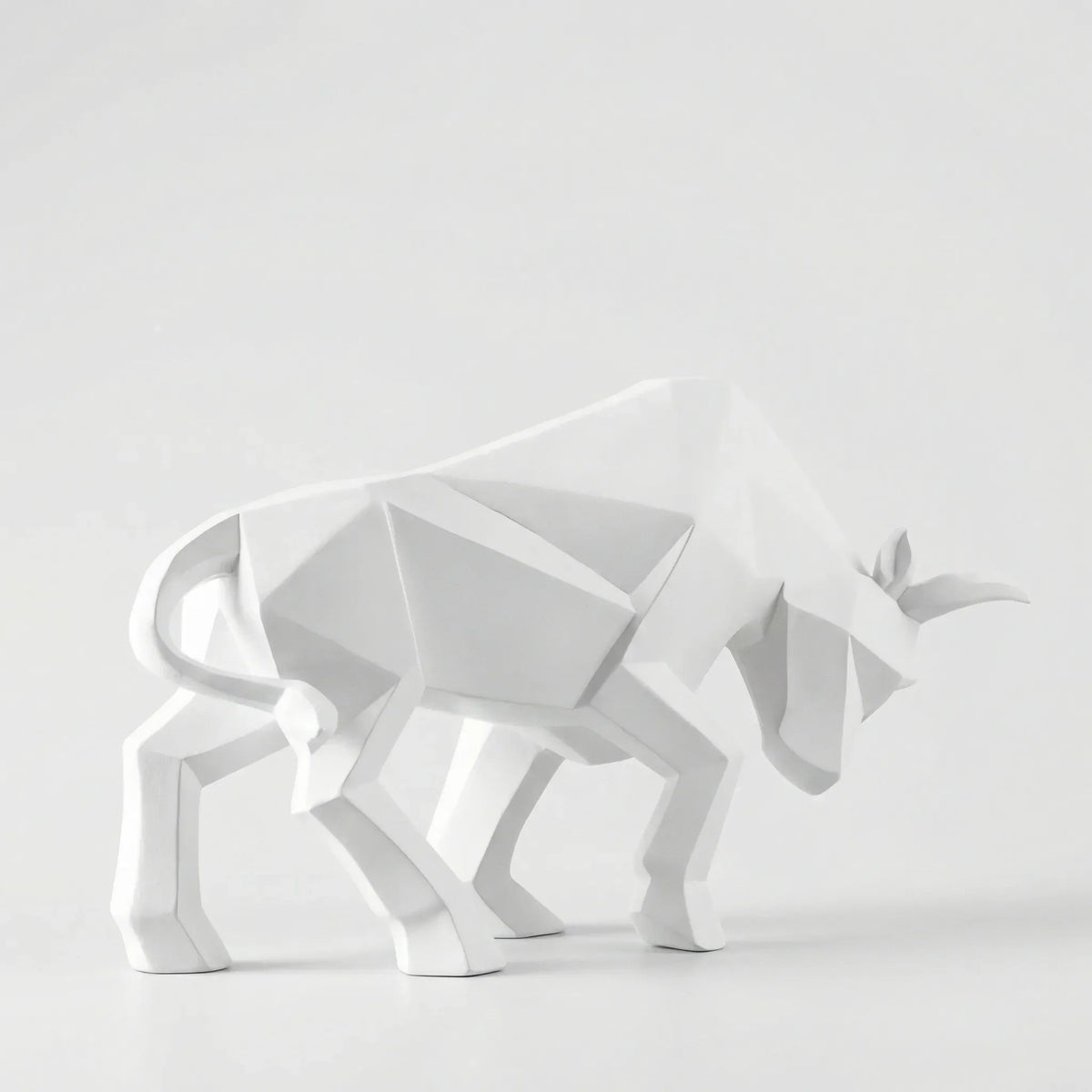 Bull Sculpture Geometric Faceted Matte Finish & Dark Base