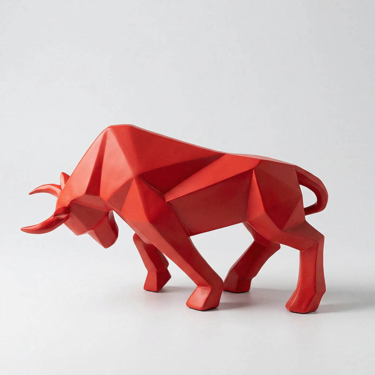 Bull Sculpture Geometric Faceted Matte Finish & Dark Base