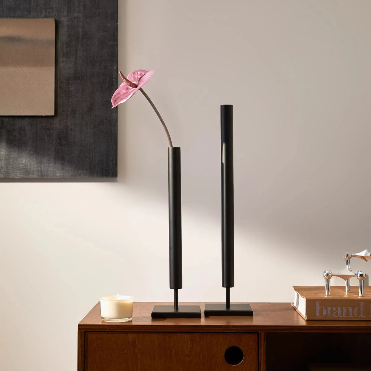 Candle Holder Minimalist Metal Cylindrical Square Base