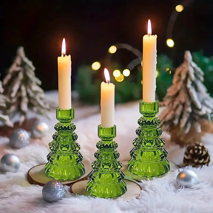 Candle Holder Set Tree-Shaped Glass 3-Piece