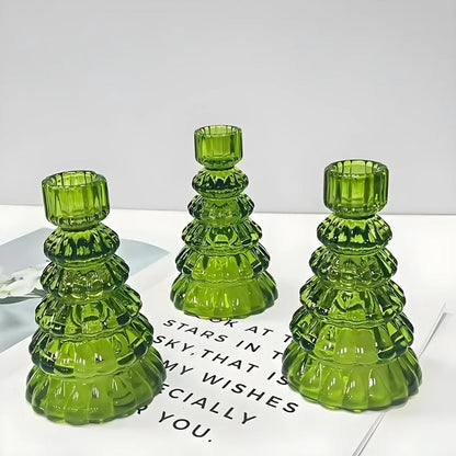 Candle Holder Set Tree-Shaped Glass 3-Piece