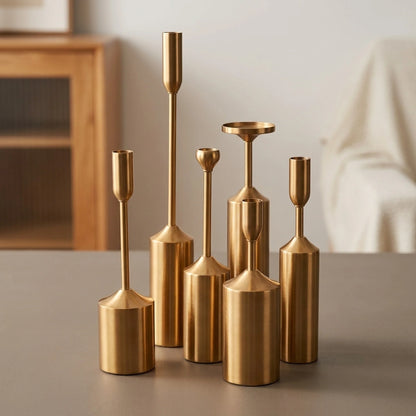 Candlestick Set Sculptural Gold Metal