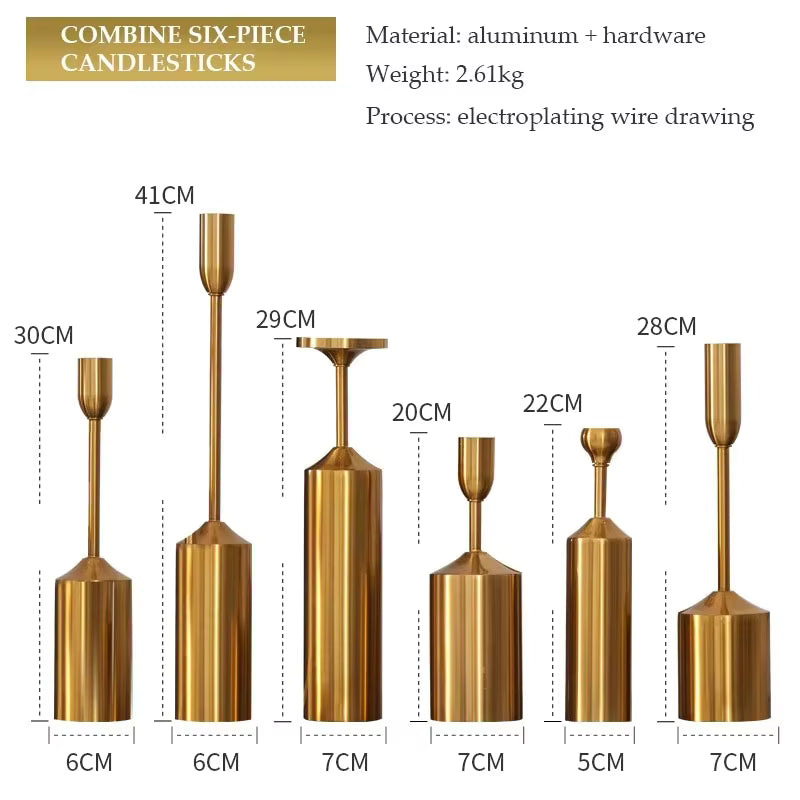 Candlestick Set Sculptural Gold Metal