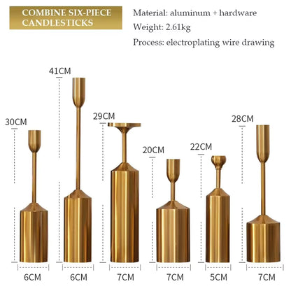 Candlestick Set Sculptural Gold Metal