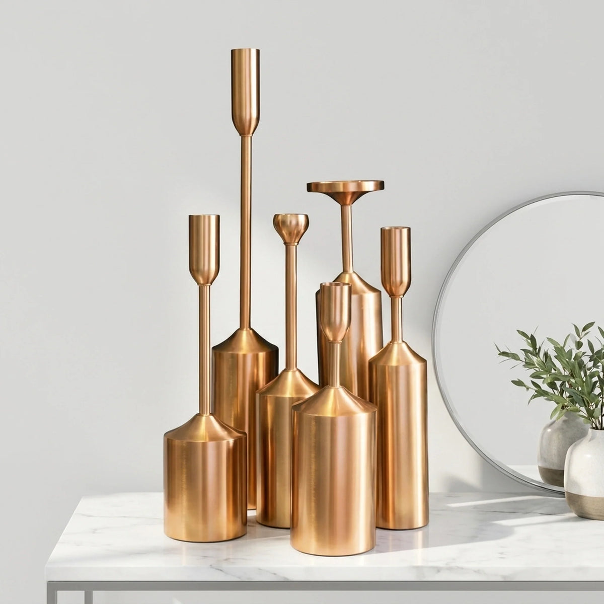 Candlestick Set Sculptural Gold Metal