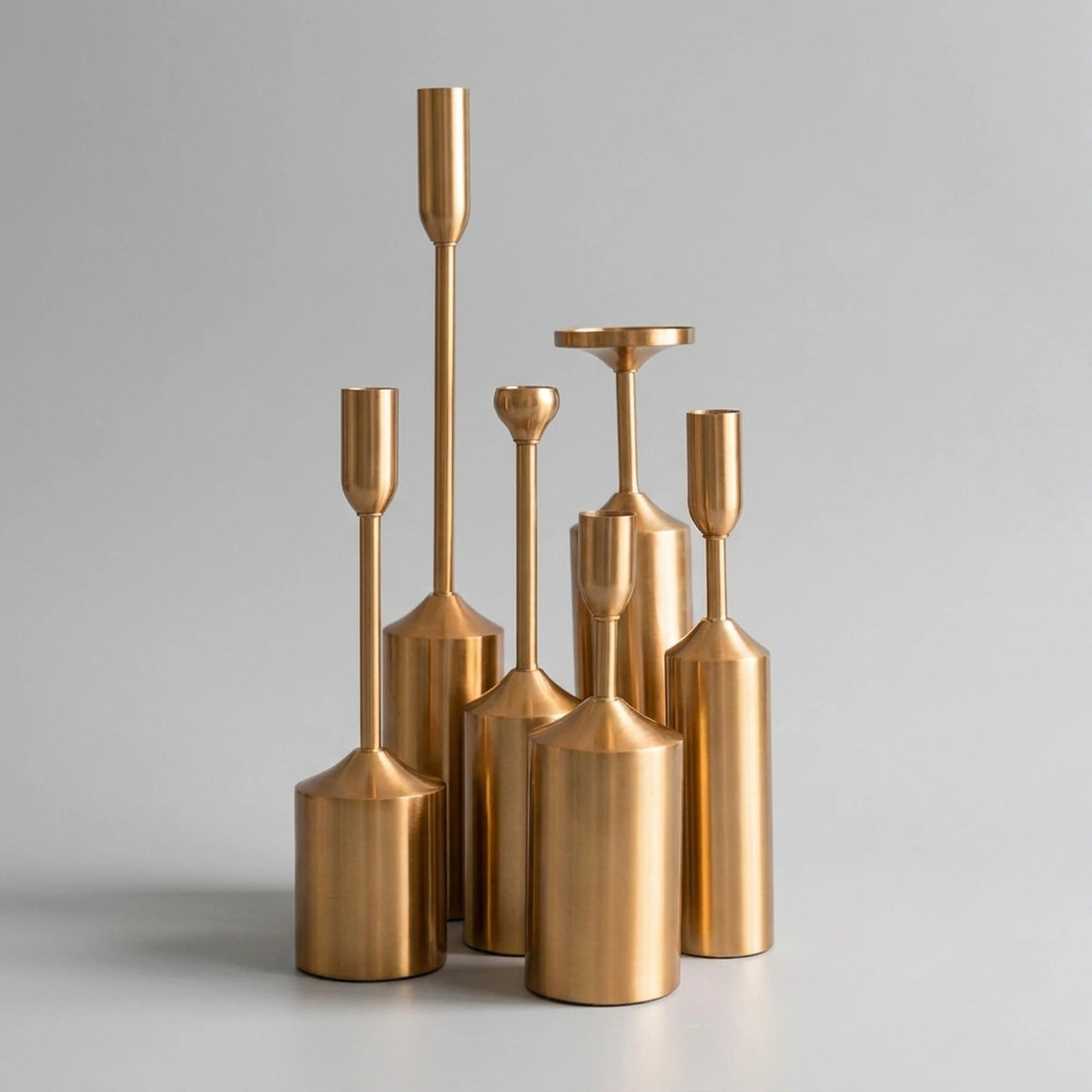Candlestick Set Sculptural Gold Metal