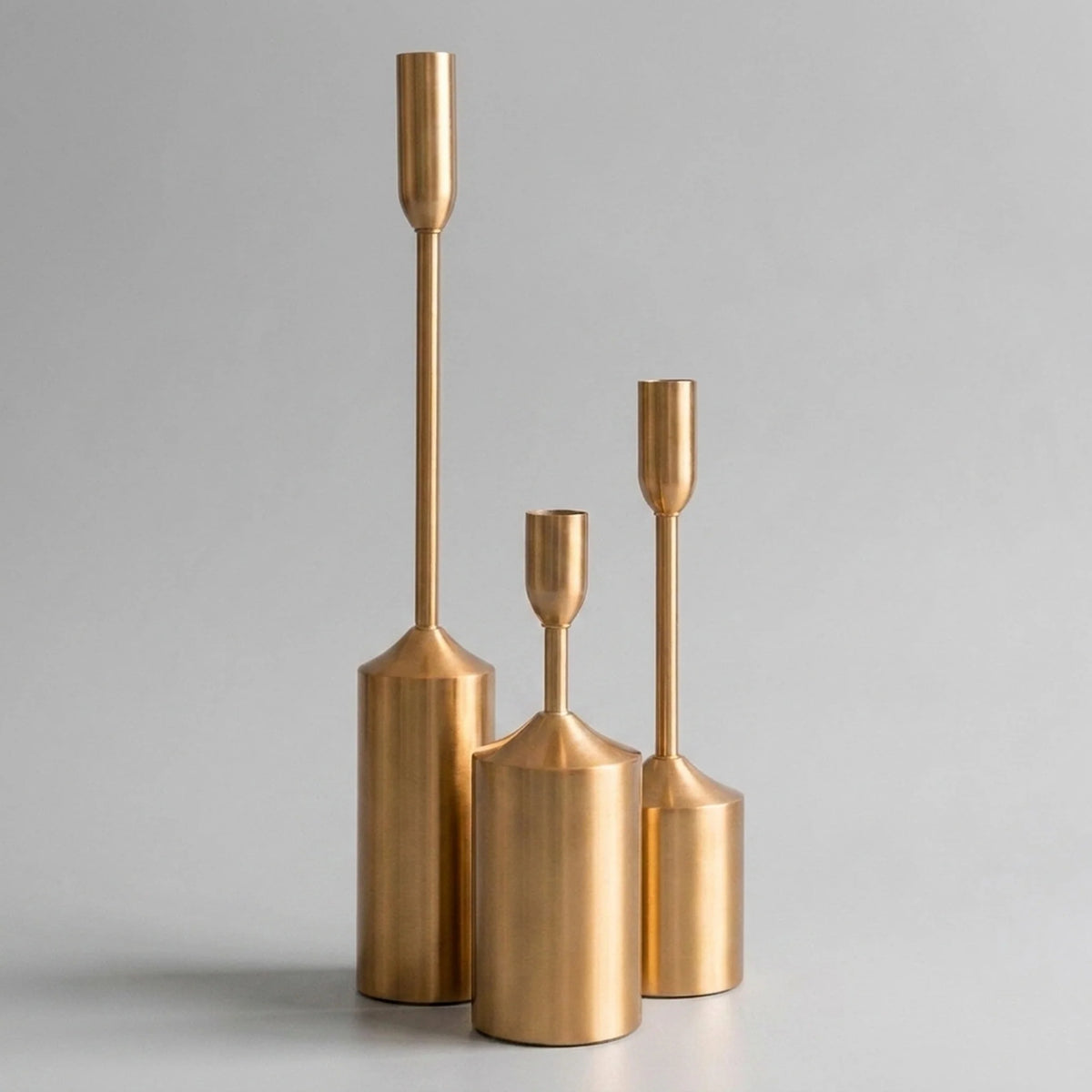 Candlestick Set Sculptural Gold Metal