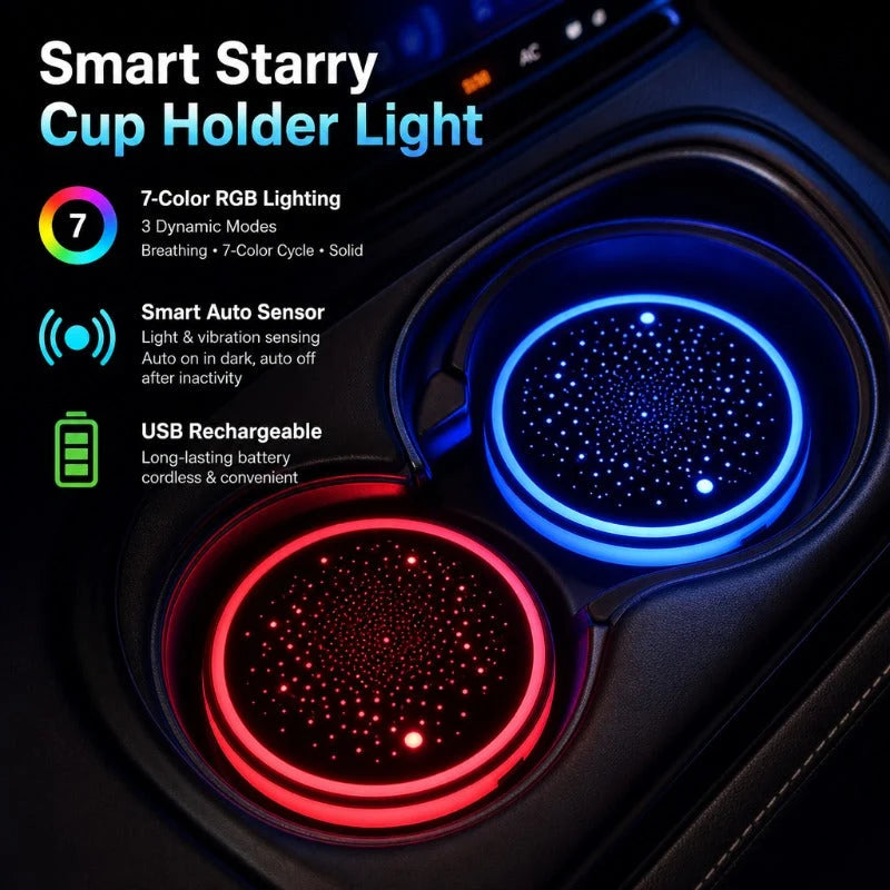 Car Coaster Set Multicolor LED Motion Activated USB Rechargeable