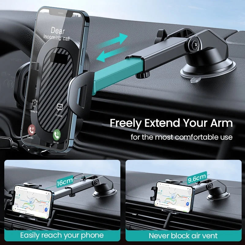 Car Phone Holder Adjustable 360° Viewing Angle Dual Mounting Options