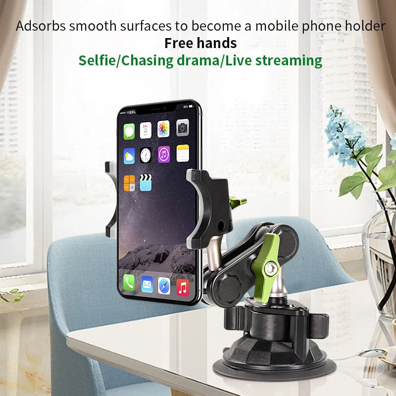 Car Phone Holder Adjustable Long Arm 360° Rotation Padded Grips