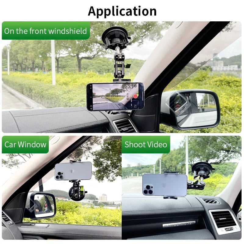 Car Phone Holder Adjustable Long Arm 360° Rotation Padded Grips