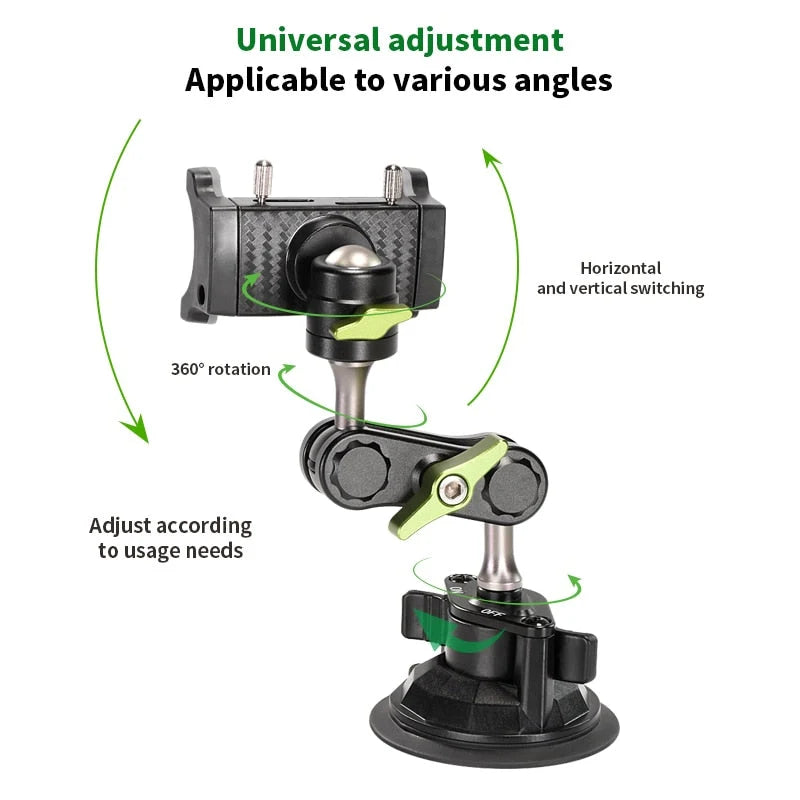 Car Phone Holder Adjustable Long Arm 360° Rotation Padded Grips