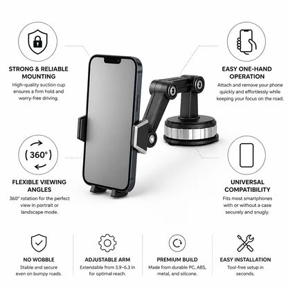 Car Phone Holder Suction Cup 360° Rotation Universal Fit
