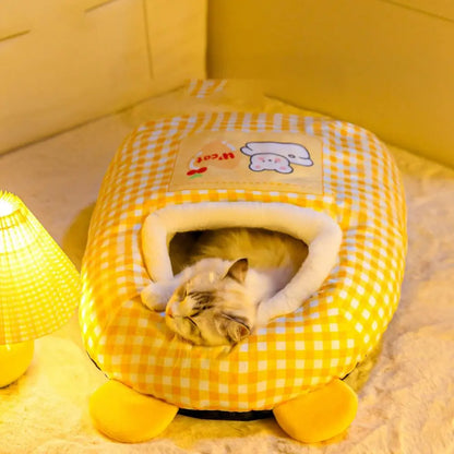 Cat Bed Semi-Enclosed Fleece Interior Non-Slip Base