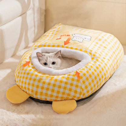 Cat Bed Semi-Enclosed Fleece Interior Non-Slip Base
