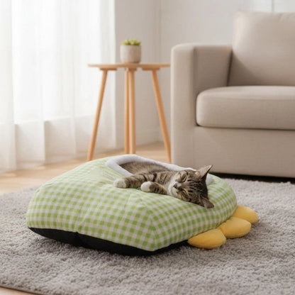 Cat Bed Semi-Enclosed Fleece Interior Non-Slip Base