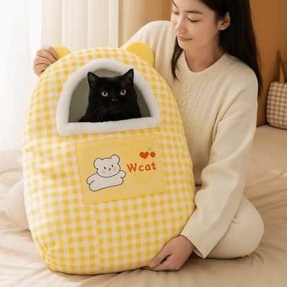 Cat Bed Semi-Enclosed Fleece Interior Non-Slip Base