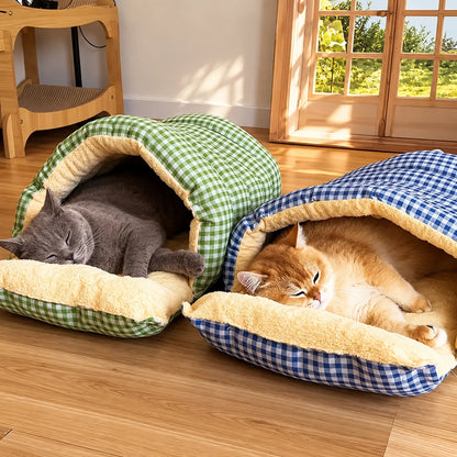 Cat Cave Bed Foldable Plush Interior & Washable Cover