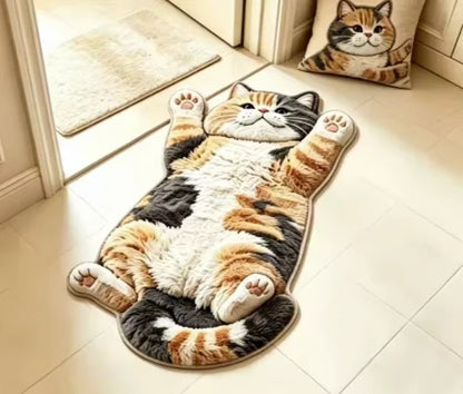 Cat Shaped Rug Soft Polyester Pile Washable Non-Slip Backing