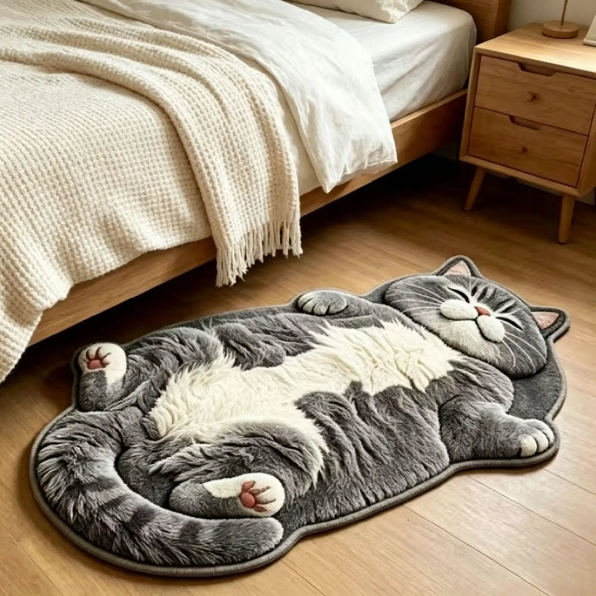 Cat Shaped Rug Soft Polyester Pile Washable Non-Slip Backing
