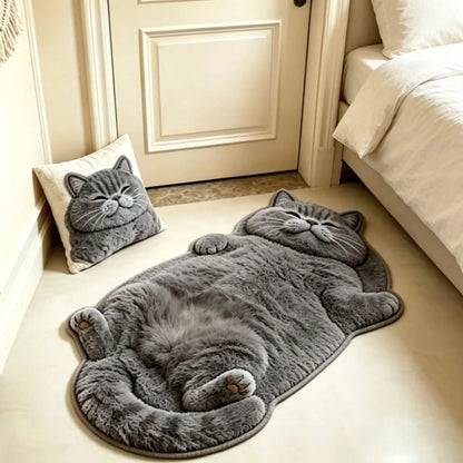 Cat Shaped Rug Soft Polyester Pile Washable Non-Slip Backing